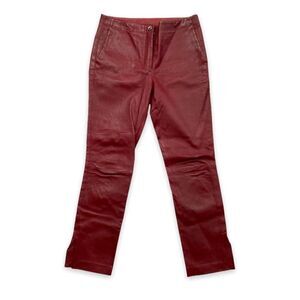 Helmut Lang 100% Lamb Leather Straight Leg Red Pants Size 2